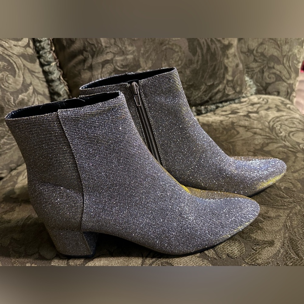 Unisa Silver Ankle Booties with Metallic Sheen